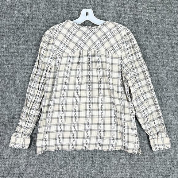 LOFT‎ Shirt Womens Large Black Ruffle Tie Neck Southwestern Aztec Western Chore - Picture 2 of 8